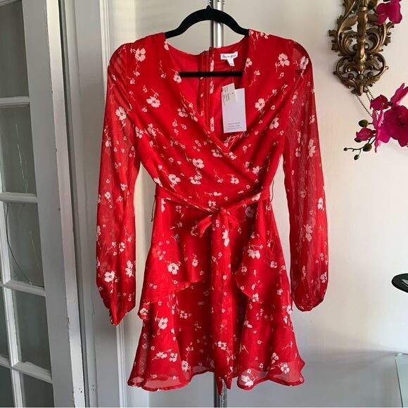 NORDSTROM RED FAUX WRAP DRESS - Picture 6 of 15